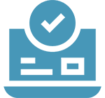 A blue icon of a laptop with a checkmark in a circle above the screen, signifying completion or verification.
